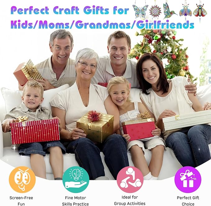 5Pcs Diamond art Kits for Kids/Adults, Crafts for Kids Ages 8-12, DIY Diamond Painting art Wind Chimes Crystal Window Suncatcher Craft, Birthday Gifts for 7 8 9 10 11 Year Old Girls, Home Garden Decor
