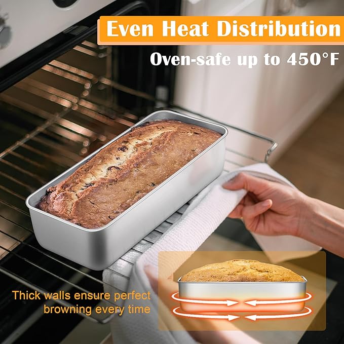 E-far Loaf Pan for Homemade Bread-3 Pack, 12” x 5” Large Stainless Steel Loaf Pans, Long Metal Bread Baking Mold for Banana Cake Meatloaf Sourdough Lasagna, Nontoxic & Dishwasher Safe