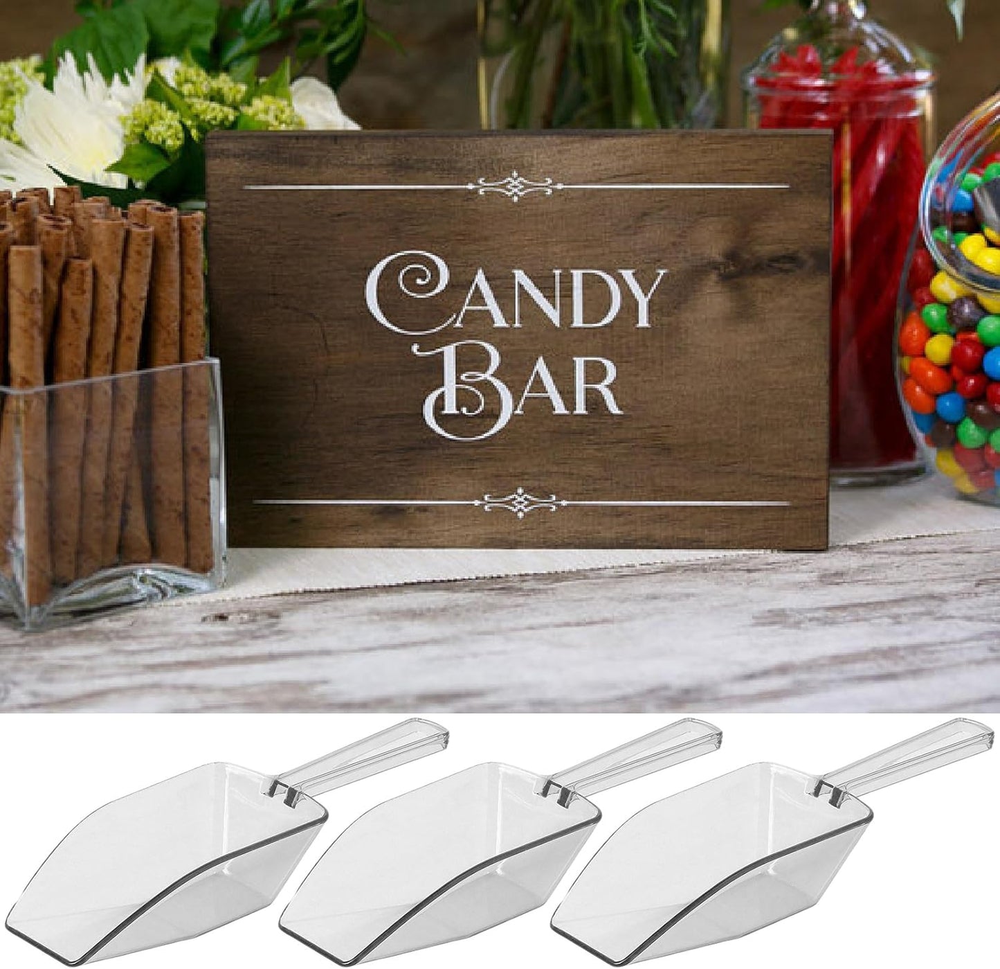 Clear Mini Plastic Acrylic Scoops 24 Pcs | 5.5” Kitchen Scoop | Wedding Desserts | Candy Buffet, Ice Cream, Protein Powders, Coffee, Tea, Flour (24 Pack, 5.5")