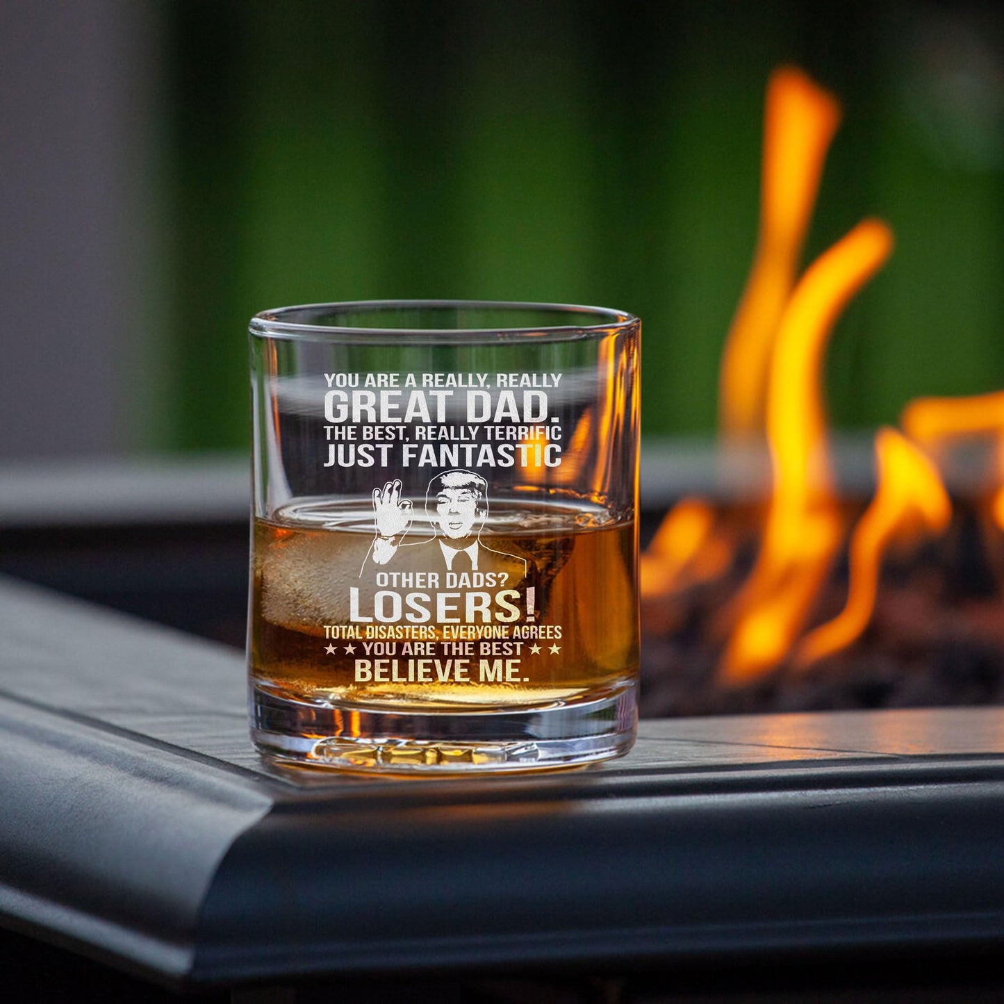 BETHEGIFT Gifts for Dad from Daughter, Son - Dad Glass Gifts for Christmas,Birthday - Cool Present for Father - 10oz Whiskey Rock Glass