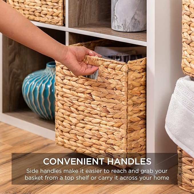 Best Choice Products 10.5x10.5in Pack of 5 Cube Storage Baskets, Water Hyacinth Multipurpose Collapsible Organizers, Handwoven Laundry Totes for Laundry, Living Room, Kids Room & Nursery - Natural