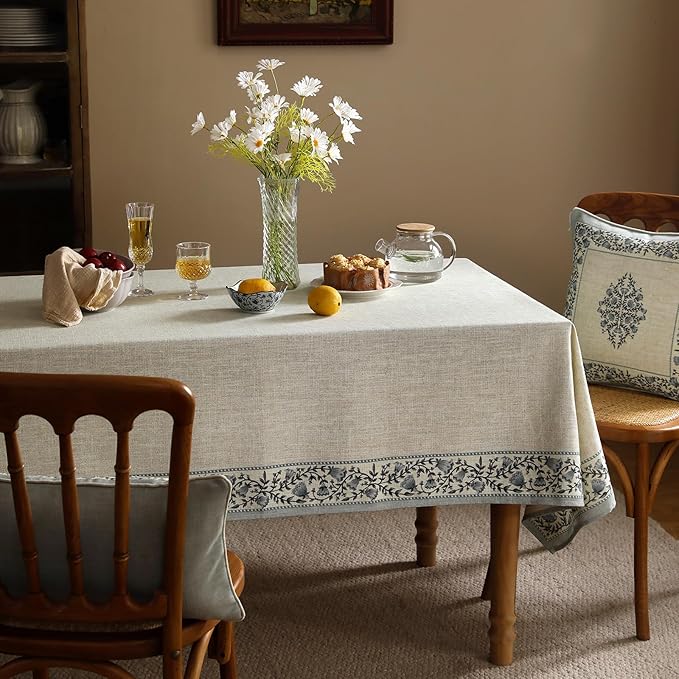 ISAENNE Designer Vintage Linen Elegant Extra Long Table Cloth Rectangular,Chinoiserie Floral Tablecloth,Durable Decor Table Cover for Dining Thanksgiving Kitchen Party,63"*110"-Segerman B