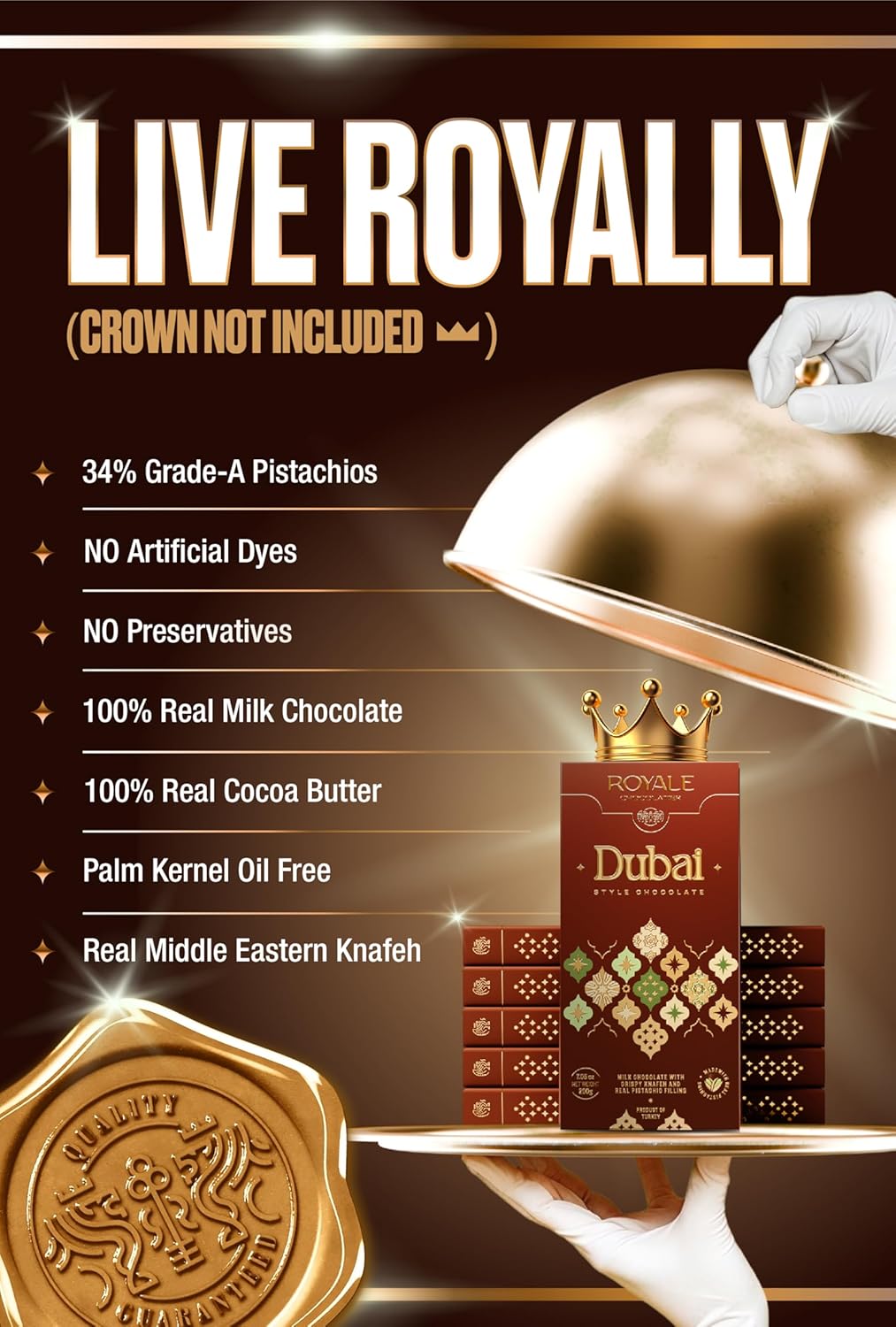 Royale Chocolatier Dubai Chocolate Bar | Large 200g Size | Grade-A Pistachio and Knafeh | Gooey Filling | Cocoa Butter Milk Chocolate With White Chocolate Drizzle | No Preservatives or Artificial Coloring