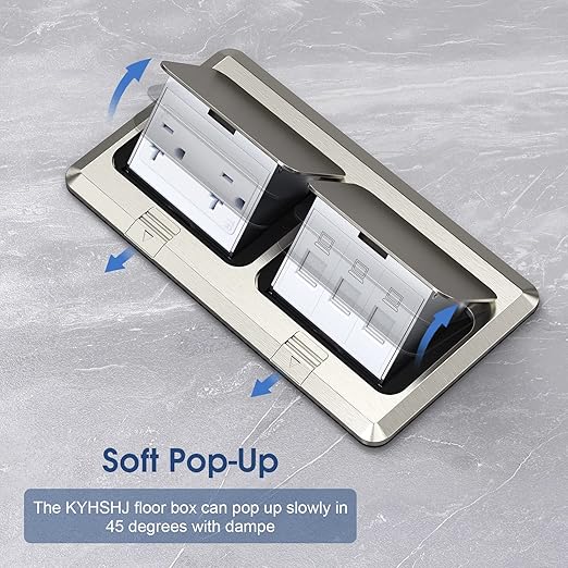 KYHSHJ Dual Pop-Up Floor Electrical Outlet Box Kit，20 Amp Stainless Steel TR Tamper-Resistant Duplex Receptacle Outlet，3-Port RJ45 Datacom Receptacle，ETL Listed,Stainless Steel Color