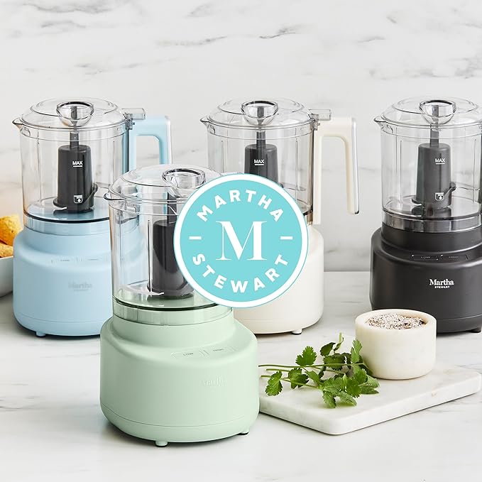 Martha Stewart 3 Cup Electric Food Chopper, Vegetable & Herb Mini Food Processor, 24oz BPA-Free Bowl, Stainless Steel Blades, Pour Spout, Dicing, Mincing, Chop & Puree, Dishwasher Safe, Caviar