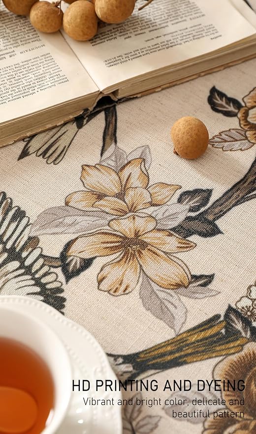 ISAENNE Designer Vintage Linen Small Table Cloth for Rectangle Table,Floral and Bird Pattern Tablecloths,Fall Wrinkle Resistant Decor Tablecloth for Dining Kitchen Party,55"*71"-Murad A