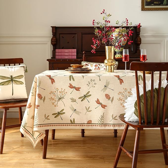 ISAENNE Designer Floral Linen Square Tablecloth,French Off White Elegant Table Cloth,Fall Washable Home Decor Tablecloths for Dining Thanksgiving Kitchen Christmas Party,67"*67"-Grace B