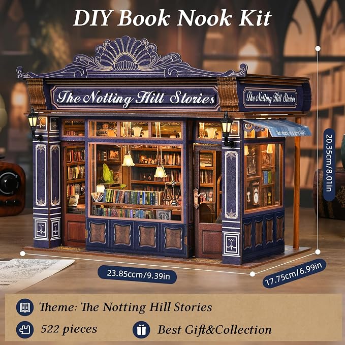 Book Nook Kit, DIY Miniature House Dollhouse Kit 3D Puzzle for Adults | Booknook Bookend Bookshelf Decor Tiny House Model Build with Openable Door, Gifts for Family and Friends