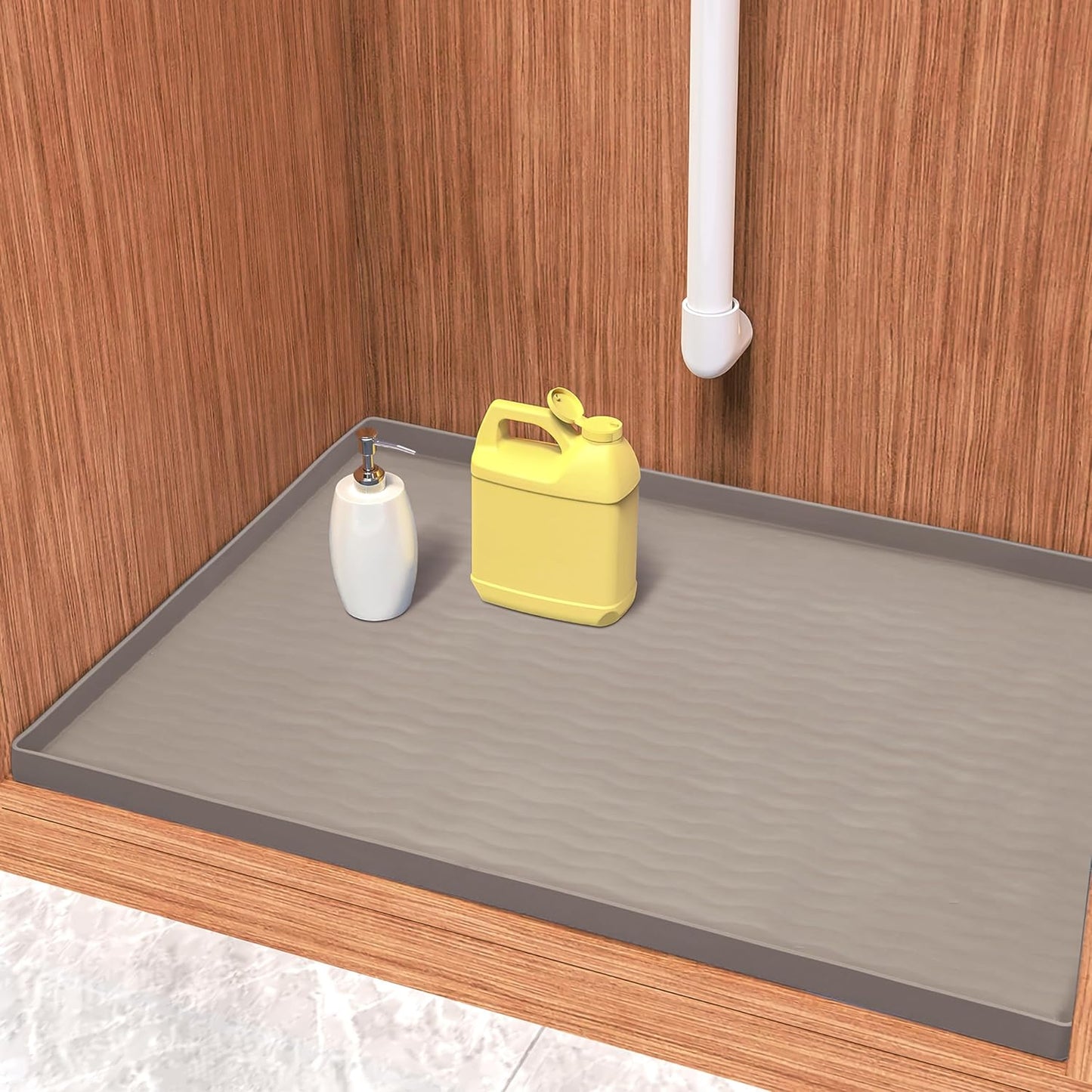 URMONA Waterproof Silicone Under Sink Mat 19'' x 19'' Shelf Liner for Kitchen and Bathroom, Cabinet and Counter Protector, Storage and Organizers, Litter Mat, Pet Cat Puppy Essentials(Beige)