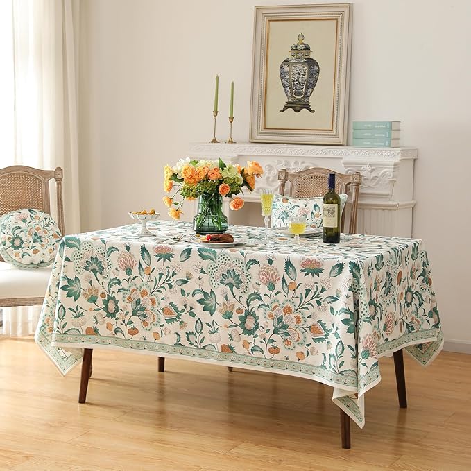 patdrea Designer French Green Small Square Table Cloth,Vintage Italian Floral Country Linen Tablecloth,Wrinkle Free Decor Cover for Kitchen,Dining,Christmas,Party,Thanksgiving,55"x55"-Tree Life