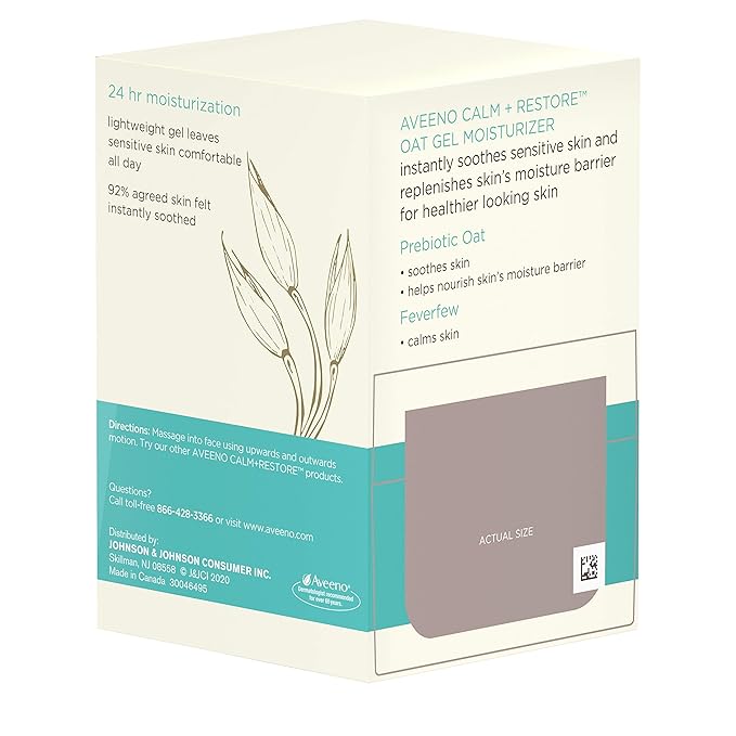 Aveeno Calm + Restore Oat Gel Facial Moisturizer for Sensitive Skin, Lightweight Gel Cream Face Moisturizer with Prebiotic Oat & Feverfew, Hypoallergenic, Fragrance- & Paraben-Free, 1.7 oz (Pack of 5)