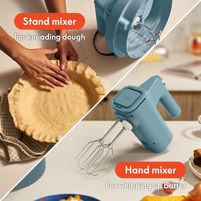 bella 3.5 Qt Hand & Stand Mixer, 2 in 1 Electric Mixer with Bowl, Dough Hook, Whisk & Egg Beater, Multifunctional Handheld Mixer for Baking, 200 Watt, Surf