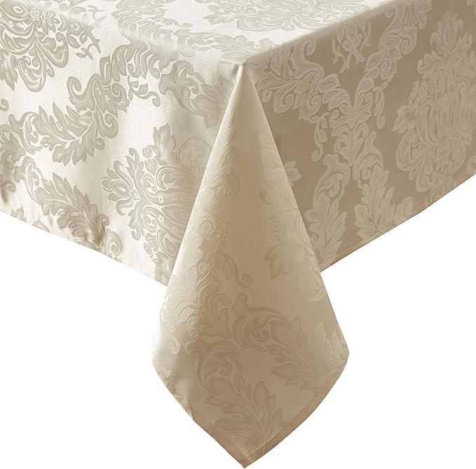 Newbridge Barcelona Luxury Damask Fabric Tablecloth, 70” Extra Wide x 108” Rectangle, Golden Beige, 100% Polyester, No Iron, Soil Resistant Dining Room, Party and Banquet Table Cover