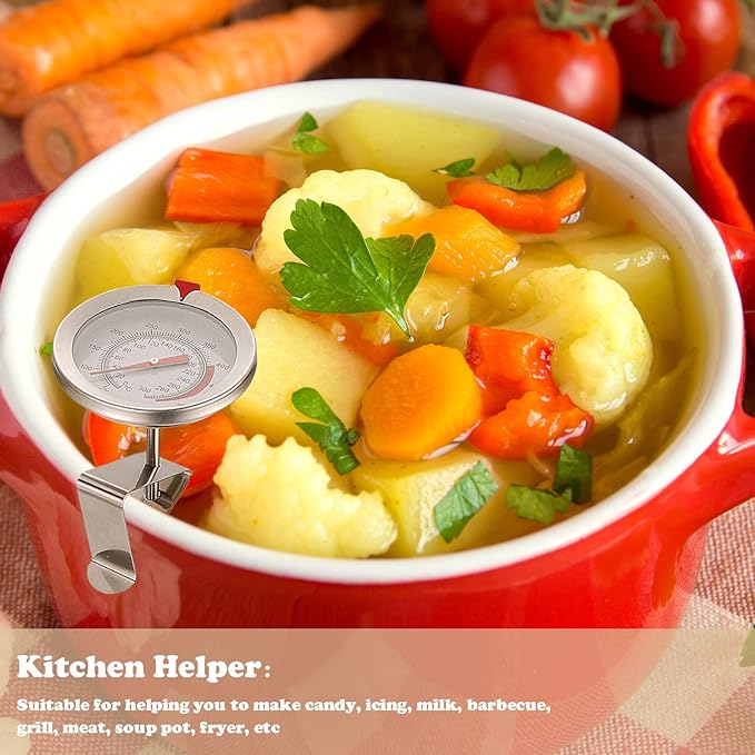 Weewooday 2 Pcs Stainless Steel Turkey Fryer Thermometer with Pot Clip 12 15 Inch Long Deep Fry Thermometer Instant Read 2.1 Inch Dial Weatherglass for Candy BBQ Oil Grill Beef Meat Kitchen Cooking