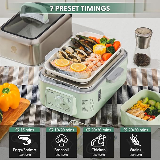 BUYDEEM G52 5.3 Quart Electric Food Steamer Bundle with CT1004 Ceramic Plate, White