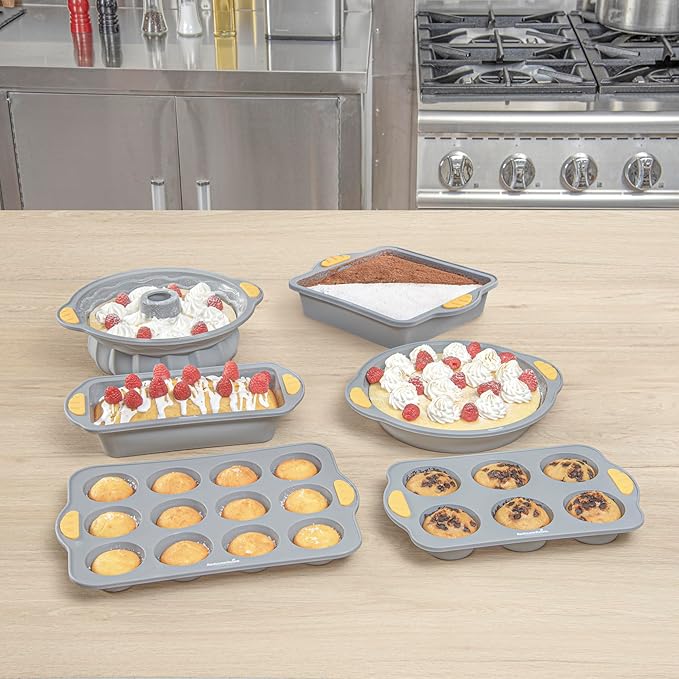 Restaurantware Silicone Baking Mold Pack of 1 Non-Stick Muffin Mold with Handles 6 Compartments, Oven-Friendly Dishwashable Freezer-Friendly Heat-Resistant Gray Silicone Cupcake Muffin Pan