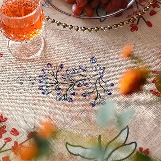 patdrea Designer Linen Extra Long Rectangular Table Cloth,Vintage Red Floral Tablecloth,Breathable Table Cover for Kitchen Dining,Tea Party,Christmas,Thanksgiving,Holiday,63"x110"-Newmari