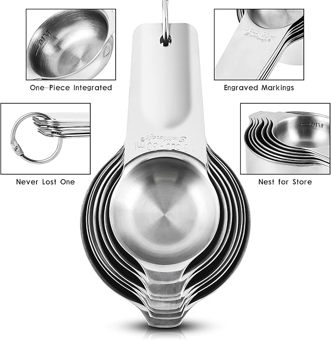 Smithcraft Measuring Cups Set, Stainless Steel Measuring Cup Set 7, 18/8 Stainless Steel Measuring Cups for Kitchen, Metal Meausing Cups for Baking, Dry Nesting Measuring Tools-3/4, 2/3 Measure Cup
