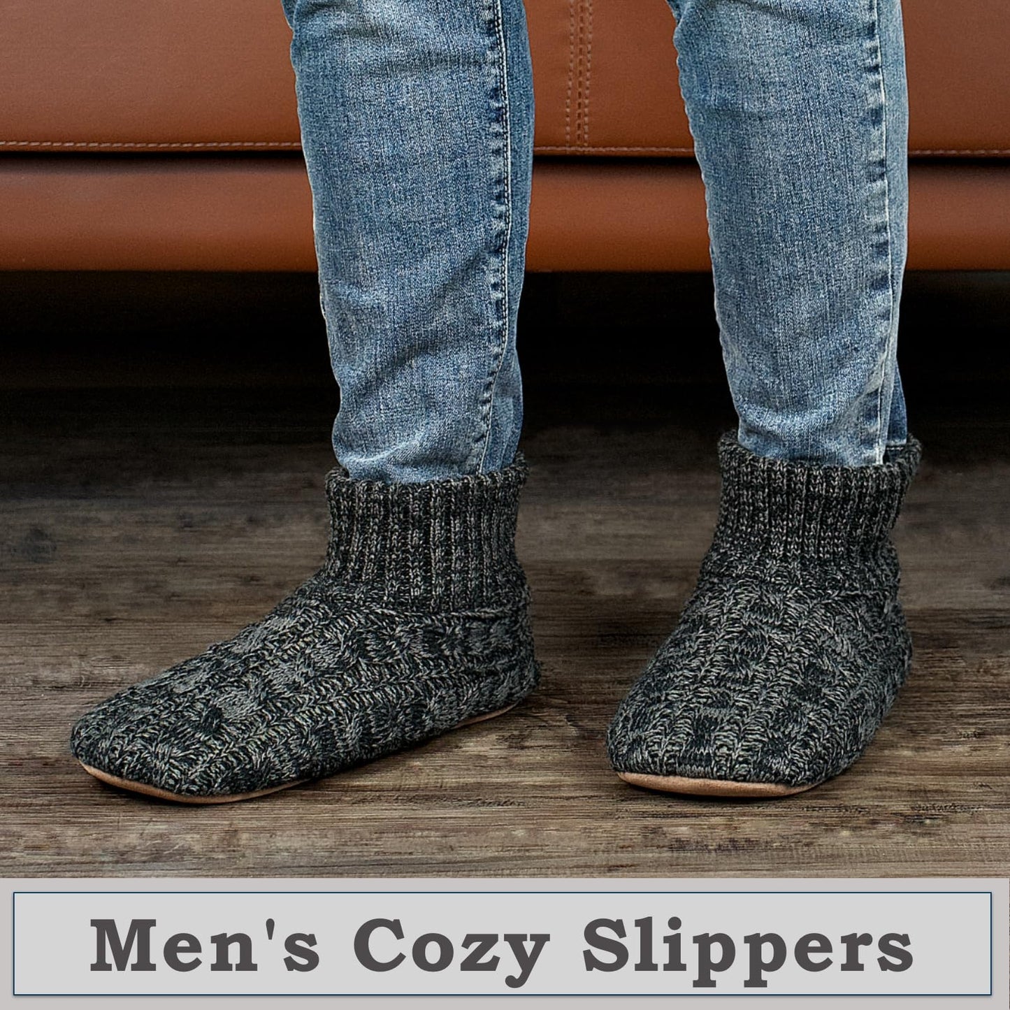 The Metluks Mens Warm Slipper Socks with Grips, Fuzzy Indoor House Shoes Non-slip Sherpa Lined, Cozy Winter Cabin Slippers for Men Dad Husband Grandpa Boyfriend, Christmas Stocking Stuffers for Adults