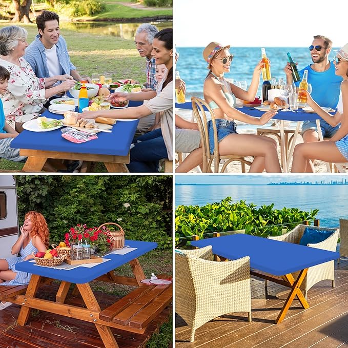 homing Square Table Cloth Cover, Waterproof Polyester Elastic Fitted Tablecloth, Washable Table Protector for Picnic, Camping, Outdoor (Blue, 34" x 34")