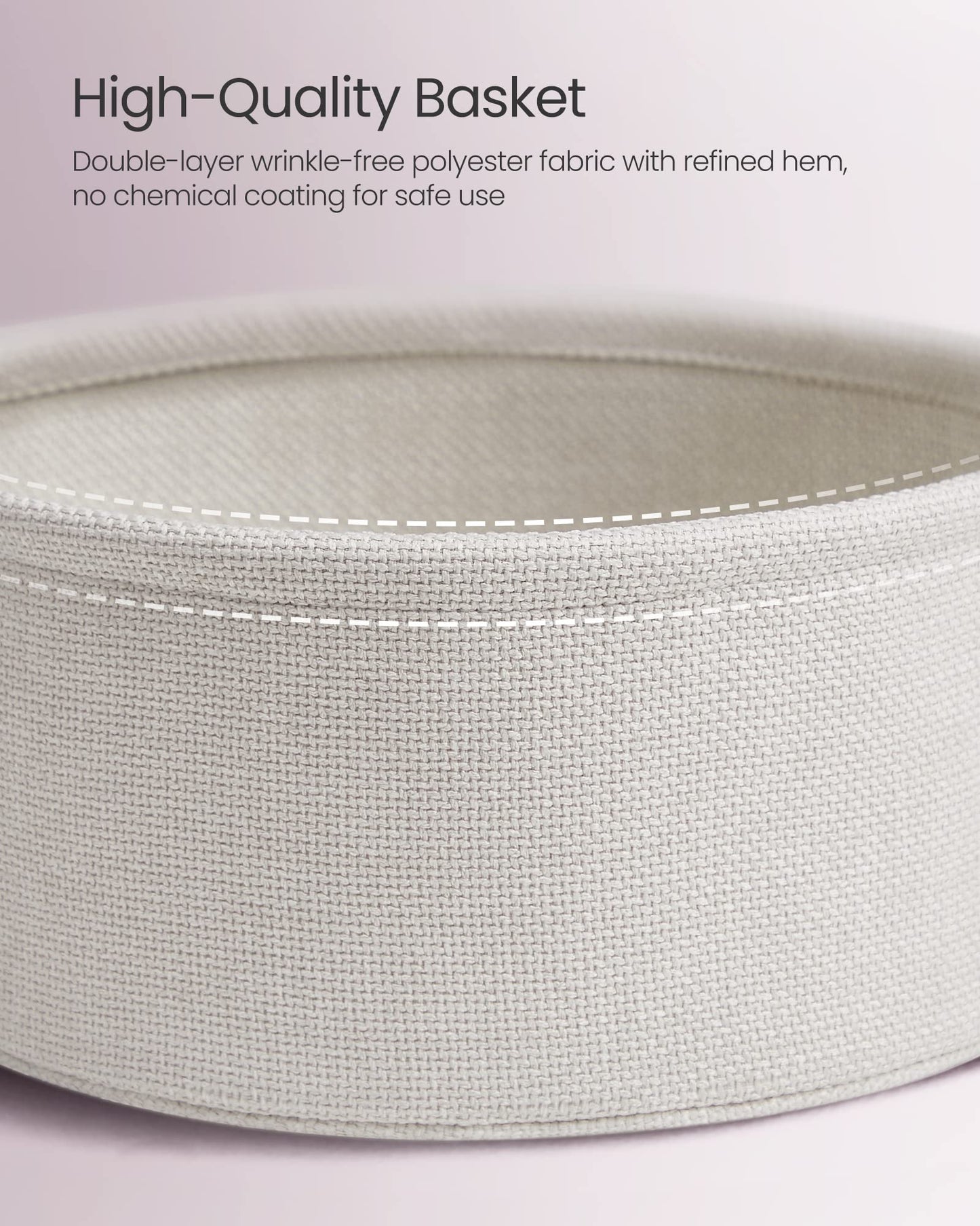 VASAGLE Small Round Side End Table, Modern Nightstand with Fabric Basket, Jelly Pink and Cream White ULET223R61