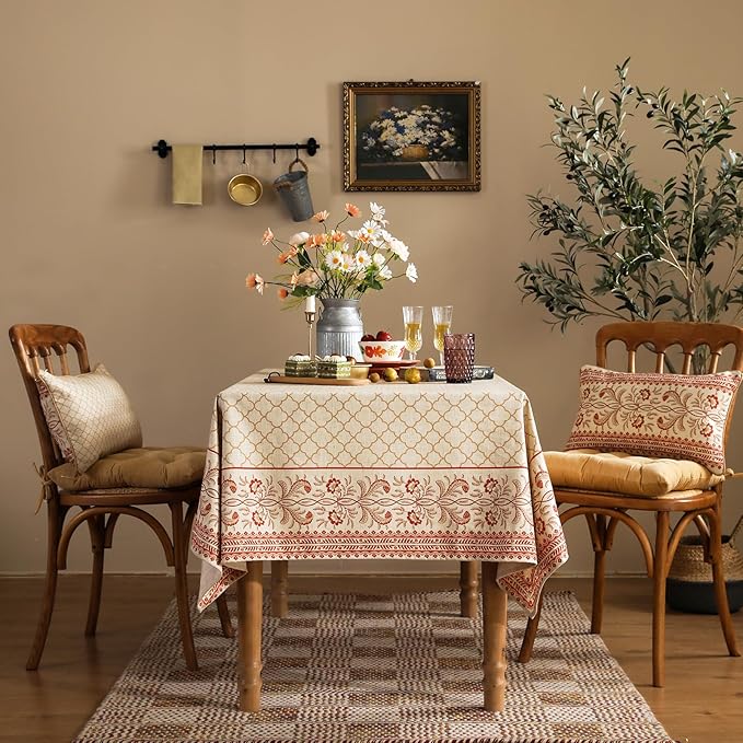 ISAENNE Designer Linen Floral Extra Long Rectangle Tablecloth,Pale Yellow Farmhouse Indoor Table Cloth,Durable Decor Tablecloths for Dining Kitchen Thanksgiving,63"*110"-Chamonix A