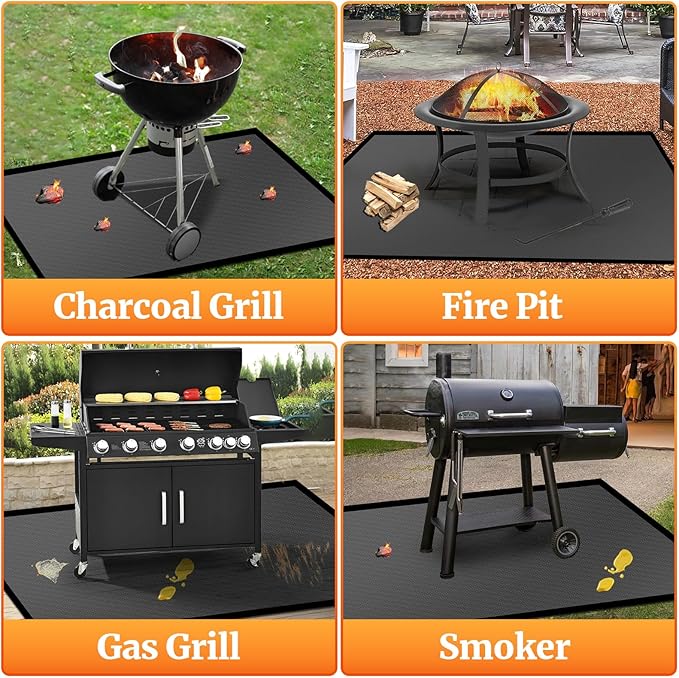 40" Square Fire Pit Fireproof Mat, 4 Layers Under Grill Mat BBQ Pad Fireproof Waterproof Oil-Proof Protect for Deck Patio Grass Outdoor Wood Burning Fire Pit and BBQ Smoker