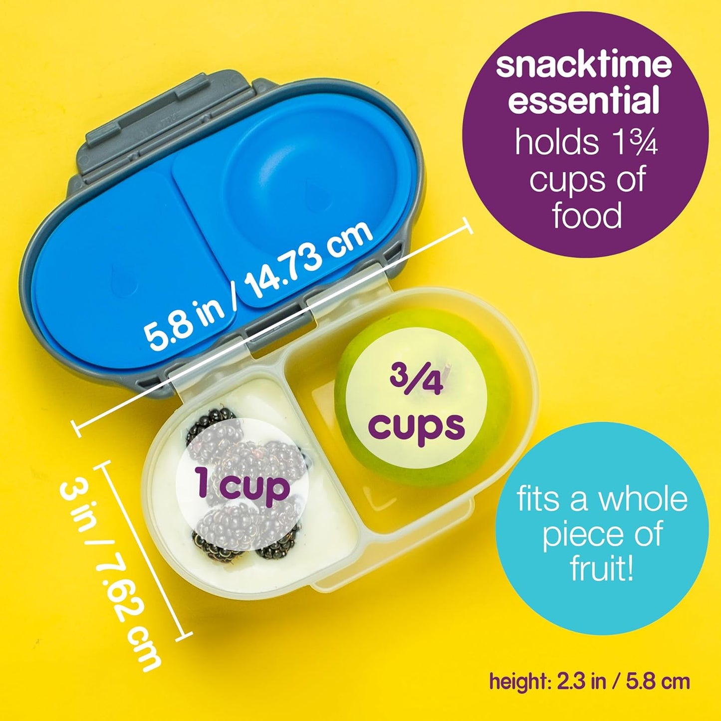 b.box Snack Box Reusable Snack Containers with Lids 2 compartments, Bento Box for kids and toddlers, Leakproof Lunch Box, BPA free and Dishwasher Safe Snack Container (Blush Crush, 1 3/4 Cup)