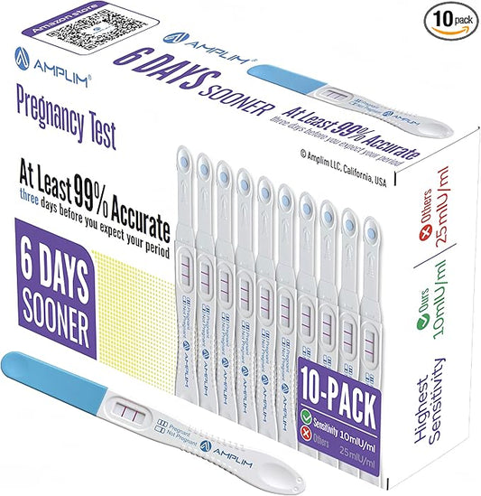 Amplim Fertility HCG Midstream or Dip Pregnancy Test Sticks | FSA & HSA Eligible | 99.9% Accurate, Ultra Sensitive 10 MIU/mL, 6 Days Early Detection Results at Home | Rapid 2-Second Test | 10-Pack
