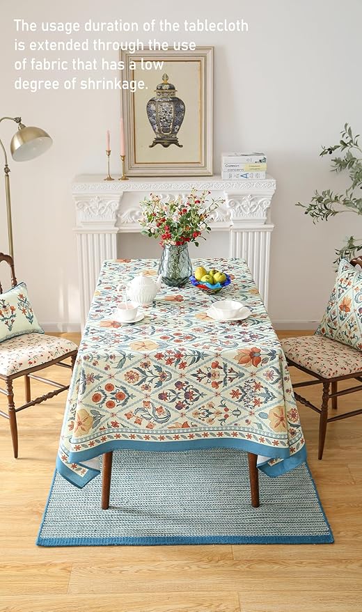 ISAENNE Designer Linen Elegant Small Rectangular Tablecloth,Colorful Floral Bohemian Table Cloth,Wrinkle Resistant Decor Tablecloths for Dining Thanksgiving Kitchen,55"*71"-Floralsea A