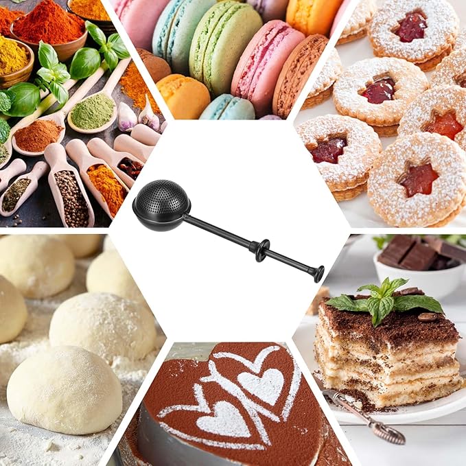 HULISEN Flour Duster for Baking, One-Handed Operation, 304 Stainless Steel Powdered Sugar Shaker Duster, Pick Up and Dust Flour Sifter, Gift Package, Black
