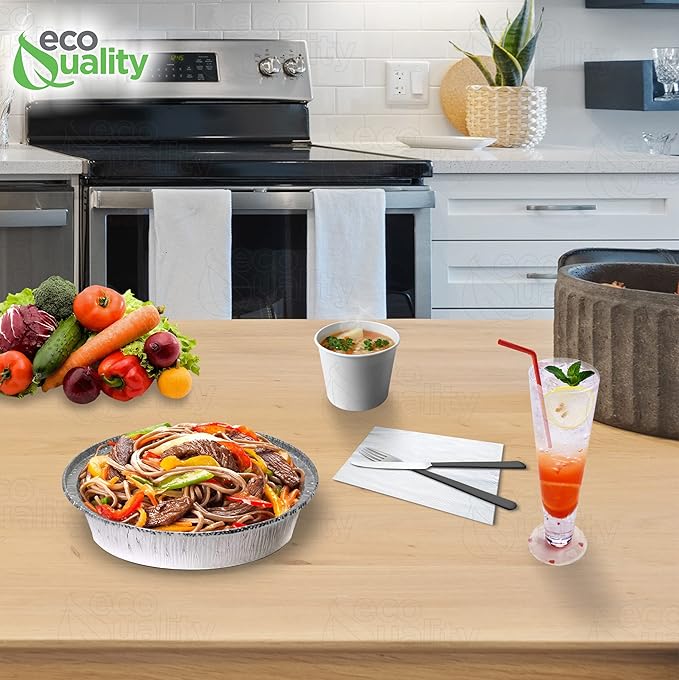 EcoQuality 7" Round Aluminum Foil Pans - Disposable Containers with Foldable Walls for Pie Baking, Cooking, Serving, Reheating, and Storing - Freezer and Oven Safe Tart Pan 250 Pack