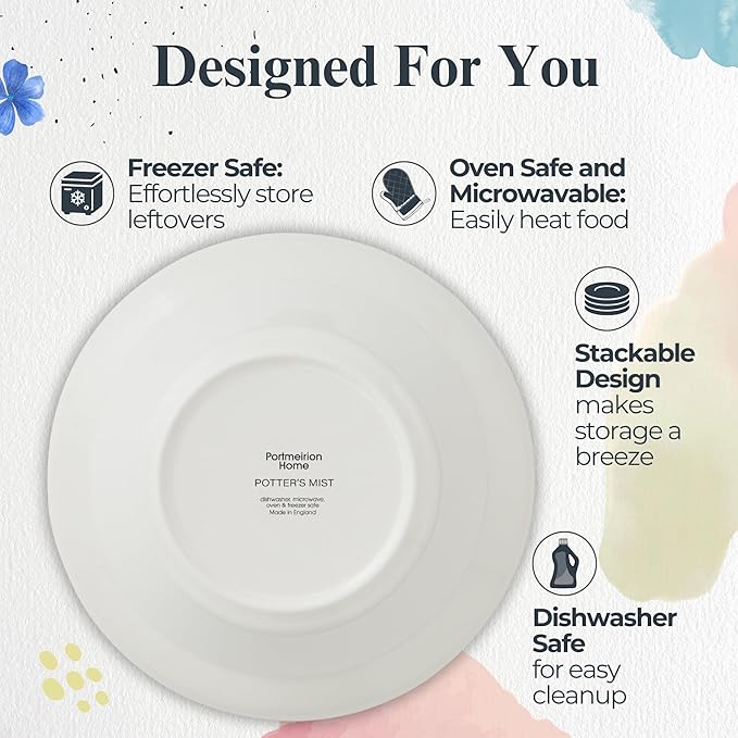 Portmeirion Potter's Mist Oatmeal Bowl (Set of 4) - Ideal for Porridge, Soup, Desserts - Microwave & Dishwasher Safe Earthenware Bowls, Durable Dishware Collection - Made in UK (Yellow Mist)