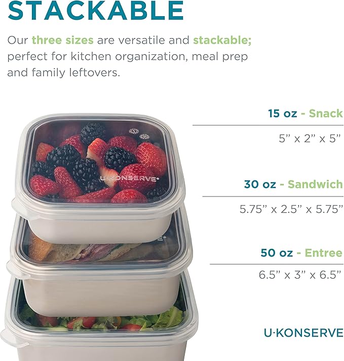 U Konserve Stainless Steel Food Storage Bento Box Container, Leak Proof Silicone Lid Dishwasher Safe - Plastic Free (30oz Teal)