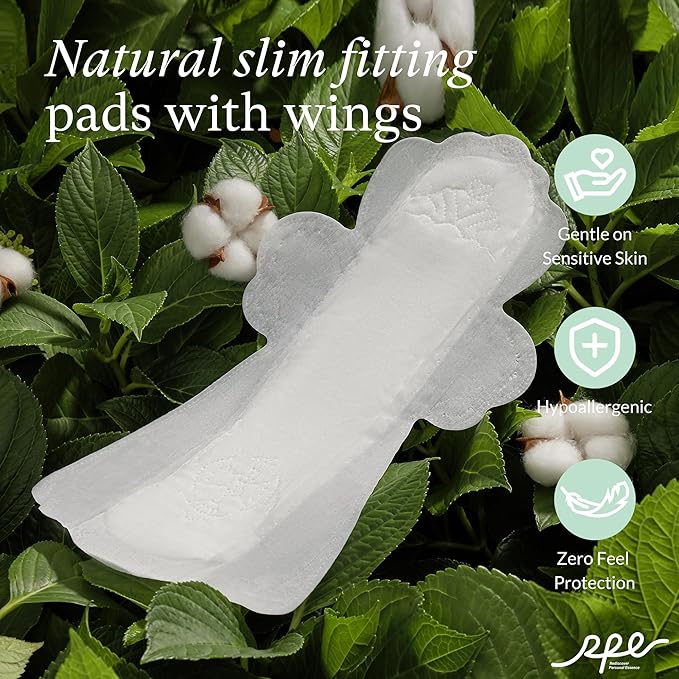 100% Organic Overnight Pads for Women, Ultra Thin Extra Heavy Flow Sanitary Pads with Wings Cotton Menstrual Pad Extra Coverage Period Pad Super Absorbency Feminine (Overnight, Size 5, 12 Ct)
