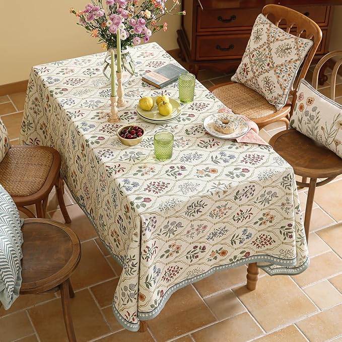 ISAENNE Designer Small Rectangular Tablecloth,Western Linen Colorful Floral Indoor Table Cloth,Wrinkle Resistant Decor Tablecloths for Dining Thanksgiving Kitchen Christmas,55"*71"-Serenity B