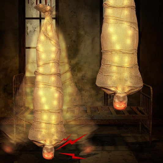 Dendrim 68" Halloween Hanging Cocoon Corpse Prop Sound Activated Scary Animated Decoration for Outdoor Indoor Yard Patio Haunted House Horror Party Decor
