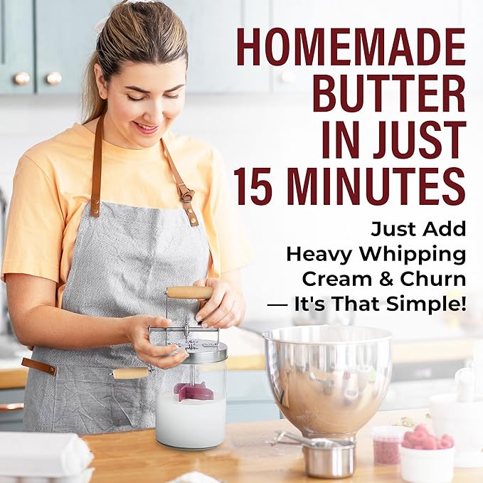 Dazey Butter Churner - Butter Crock, Cheese Cloth, Paddles, Recipe Book INCLUDED- Hand Crank Churn Manual Butter Maker- Create Delicious Homemade Butter With Your Own Dazey Churner