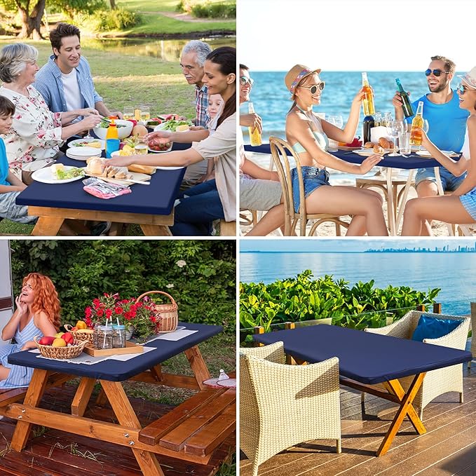 homing Rectangle Table Cloth Cover, Waterproof Polyester Elastic Fitted Tablecloth, Fits for 4 Foot Folding Tables, Washable Table Protector for Picnic, Camping, Outdoor (Navy Blue, 24" x 48")