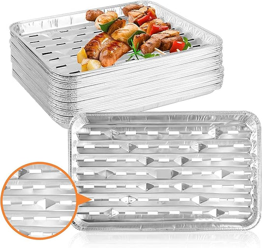 40 Pack Disposable Broiler Pans with Holes, 13.4 x 9 x 0.7 inch Aluminum Foil Grill Pans for Oven, Baking, BBQ, Takeout, Meal Prep