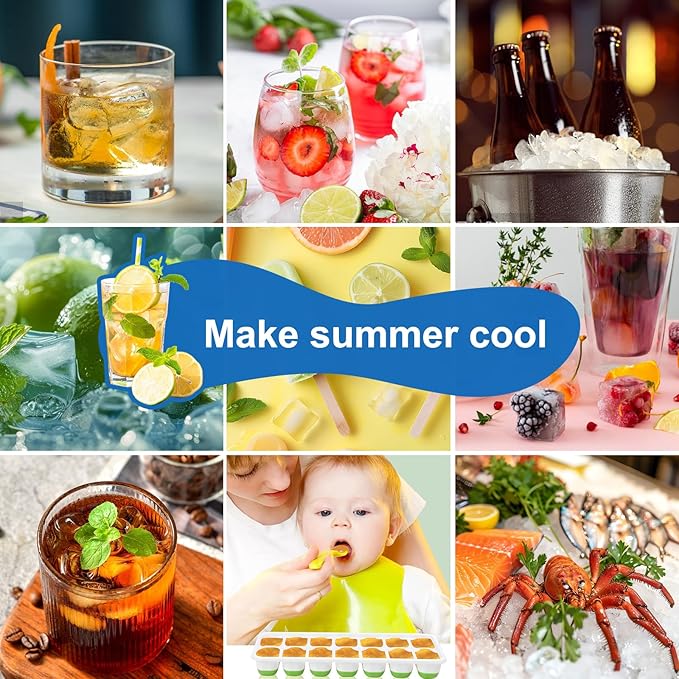 Ice Cube Trays with Lid and Bin, Silicone Plastic Ice Cubes Trays 9 Pack, Stackable Molds for Freezer, Storage Iced Bucket Kits BPA-Free and Odor-Free