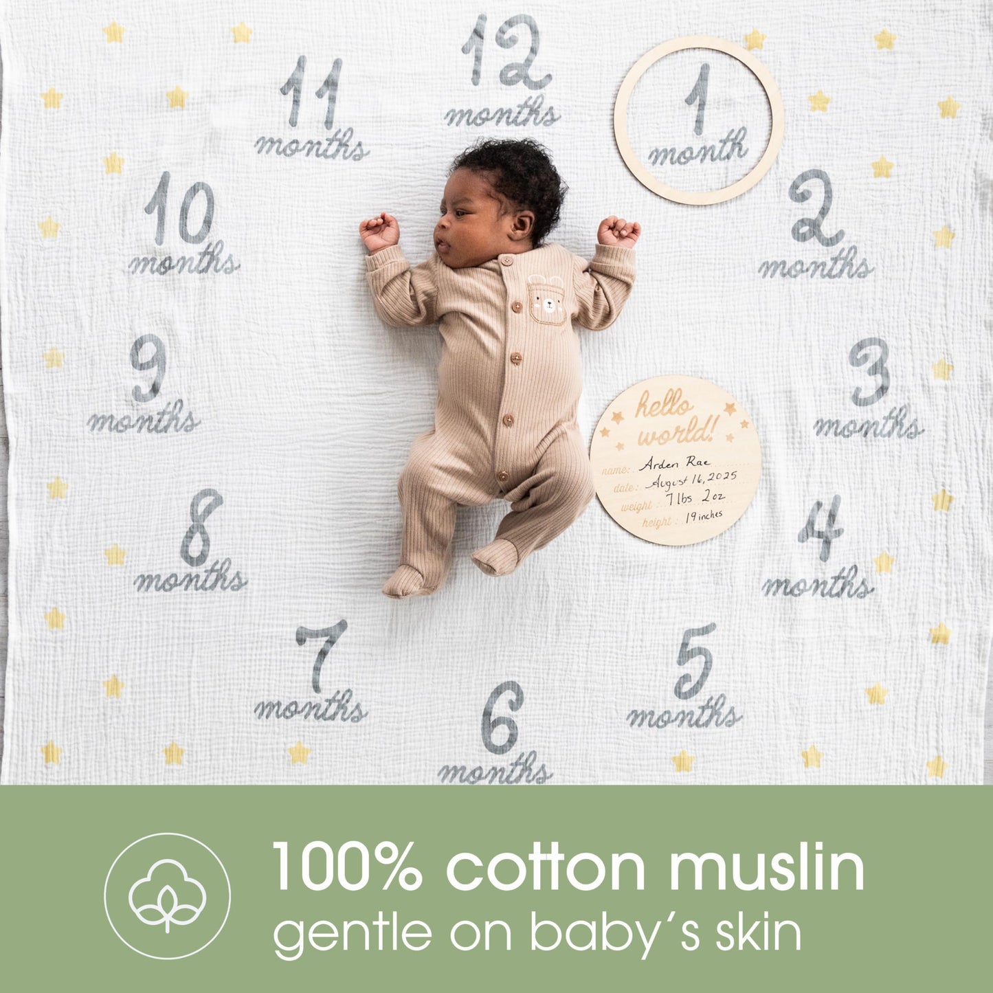 Pearhead Hello World Milestone Blanket and Prop, Baby Monthly Milestone Updates, Growth Blanket with Photo Posing Props, Ideal, Perfect Newborn Gift and Nursery Decor