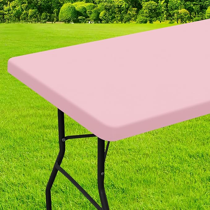 homing Rectangle Table Cloth Cover, Waterproof Polyester Elastic Fitted Tablecloth, Fits for 8 Foot Folding Tables, Washable Table Protector for Picnic, Camping, Outdoor (Pink, 30" x 96")