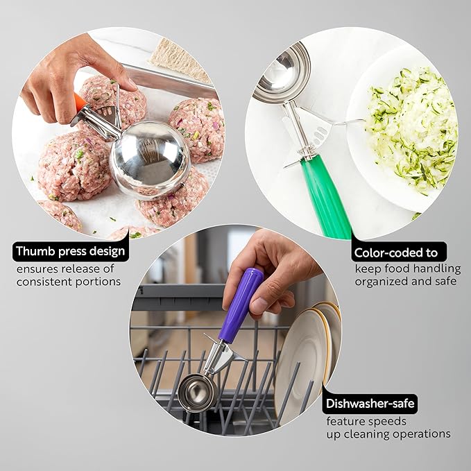 Restaurantware 1.75 Ounce Portion Scoop, 1 Trigger Release Stainless Steel Cookie Scoop - With Red Handle, Stainless Steel Disher, For Portion Control, Cookie Dough, Cupcake Batter, Or Ice Cream