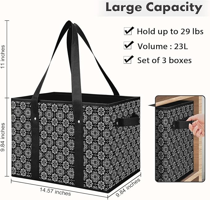 WISELIFE Reusable Grocery Bags [6 Pack],Large Grocery Tote Bag Water Resistant Shopping Bags Foldable Grocery Bag for Clothes,Shoes and Picnic,Black