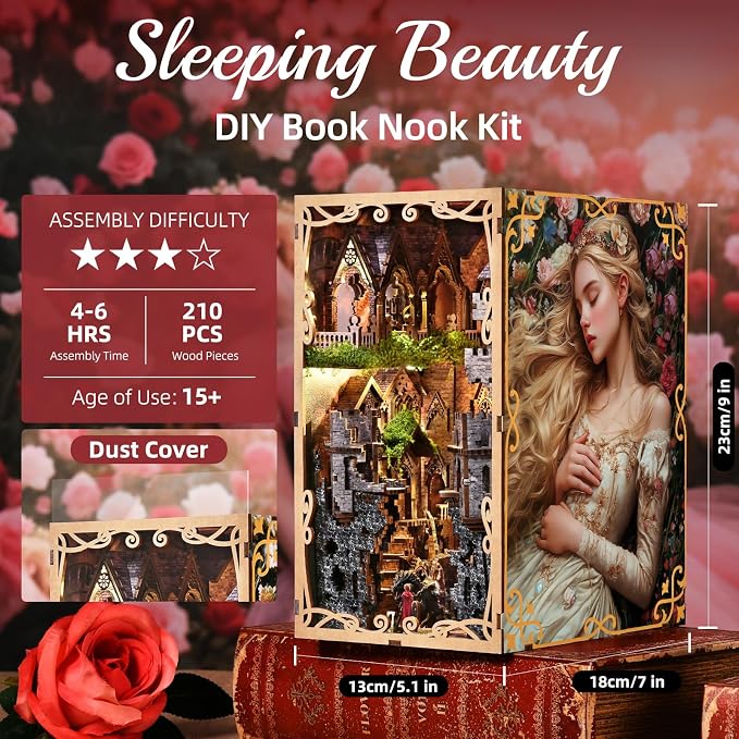 CCCDF Book Nook Kit - DIY Miniature House Dollhouse Kit for Adults and Teens, Booknook Tiny House Bookshelf Decor 3D Wooden Puzzle, Gifts for Family, Friends (Sleeping Beauty)
