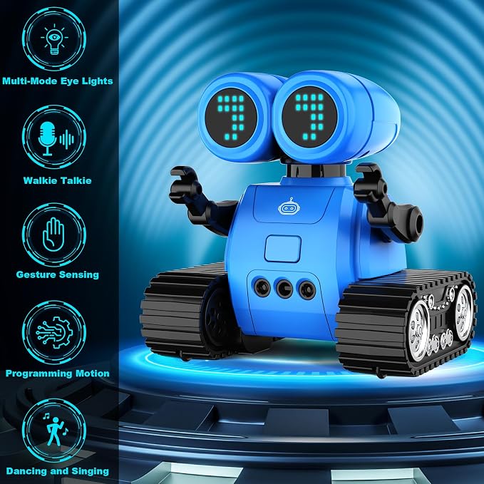 Hamourd Robot Toys for Boys Girls, Emo Robot with Walkie-Talkie Function, Gesture Sensing, Flexible Head & Arms, Programming Motion, Dance Moves, Music, Multi-Mode LED Eye, Toys for Ages