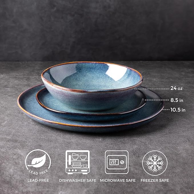 AmorArc Ceramic Dinnerware Sets,Handmade Reactive Glaze Stoneware Plates and Bowls Set,Highly Scratch Resistant | Dishwasher & Microwave Safe Dishes set,Service for 6 (18pc)
