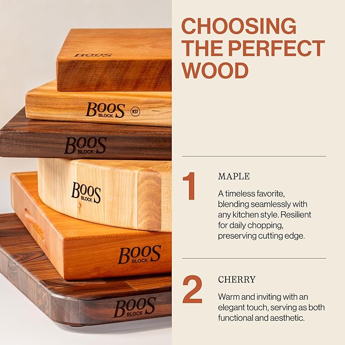 John Boos RA-Board Series Rectangular Wood Bamboo Maple Cutting Board 20”x15” – 2.25” Thick, 20-lb Reversible Butcher Block with Edge-Grain & Finger Grips – Made in the USA