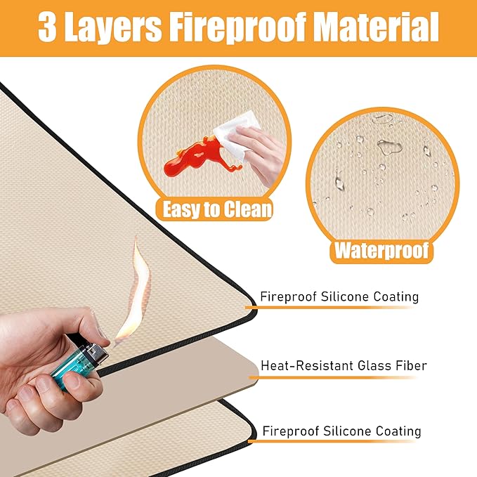 Heat Resistant Mat for Air Fryer,Deep Fryer,Oven,16x24in Hot Pads for Kitchen Counter Heat Protector,Under Coffee Maker Mats for Quartz Countertop Protector,Deep Fryer Coffee Machine Mat(Khaki)